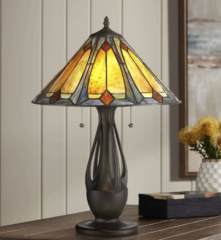 Stylish American Striped Glass Table Lamp for Study Room